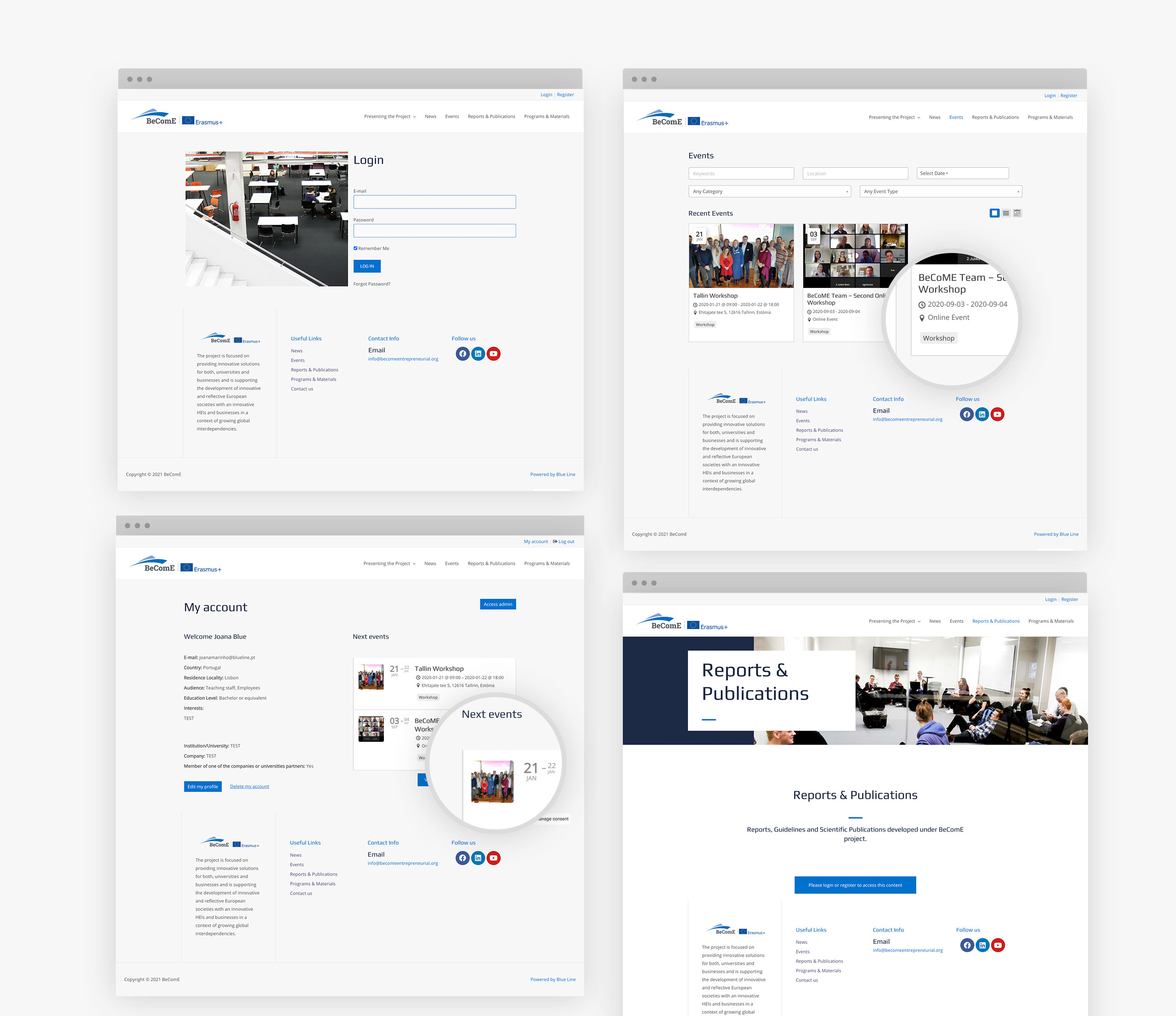 Pré-visualização de capturas de ecrã do website BeComE Entrepreneurial , em janela de browser